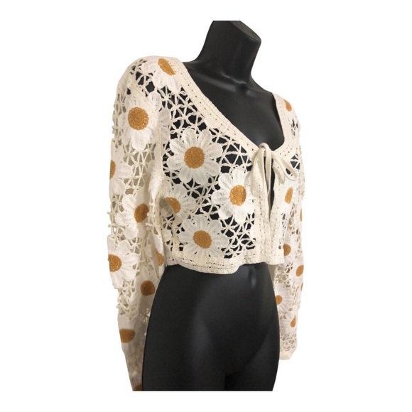Jessica Simpsom cream daisy floral front tie crochet bolero cardigan size XL new - Picture 13 of 15